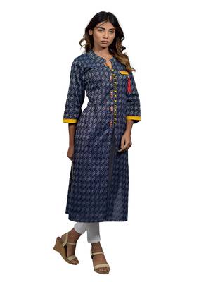 Blue embroidered cotton  ethnic-kurtis 3
