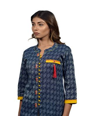 Blue embroidered cotton  ethnic-kurtis 4