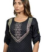Black embroidered rayon ethnic-kurtis
