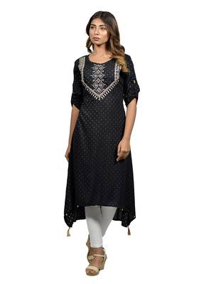 Black embroidered rayon ethnic-kurtis 3