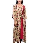Red embroidered rayon ethnic-kurtis