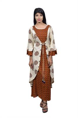 Brown embroidered rayon ethnic-kurtis 1