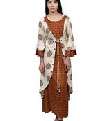 Brown embroidered rayon ethnic-kurtis