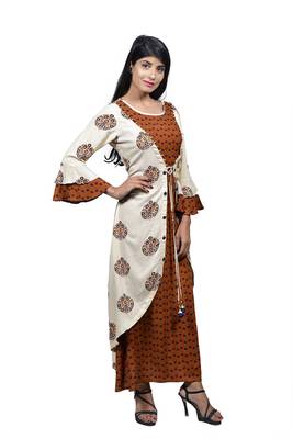 Brown embroidered rayon ethnic-kurtis 2