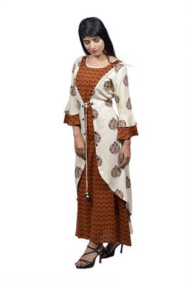 Brown embroidered rayon ethnic-kurtis 3