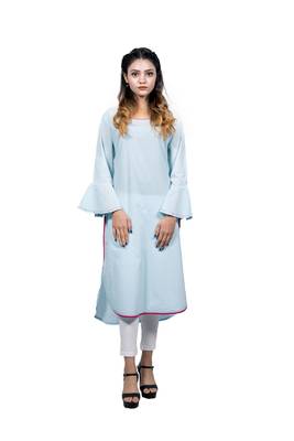 Turquoise embroidered rayon ethnic-kurtis 1