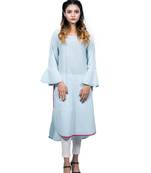 Turquoise embroidered rayon ethnic-kurtis