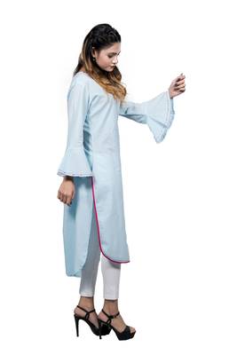 Turquoise embroidered rayon ethnic-kurtis 2