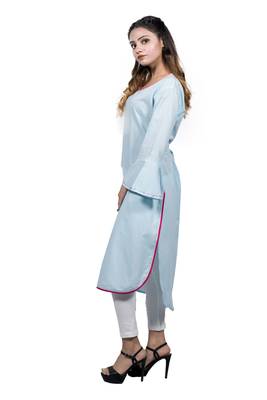Turquoise embroidered rayon ethnic-kurtis 3