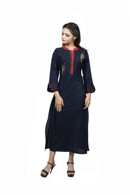 Blue embroidered cotton  ethnic-kurtis 1