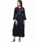 Blue embroidered cotton  ethnic-kurtis