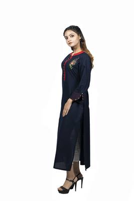Blue embroidered cotton  ethnic-kurtis 2