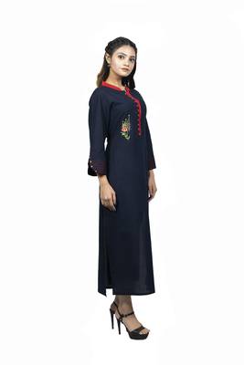 Blue embroidered cotton  ethnic-kurtis 3