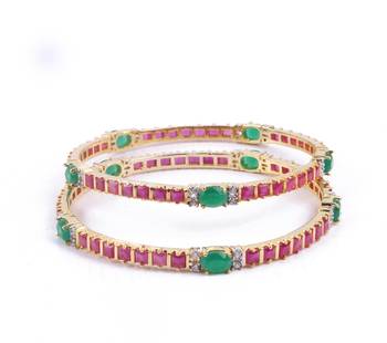Beautiful Ruby Bangles With Emerald Stones 3
