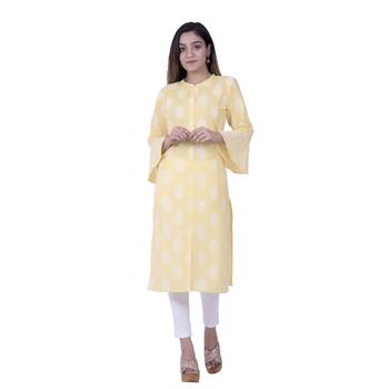 Yellow embroidered cotton  ethnic-kurtis 1