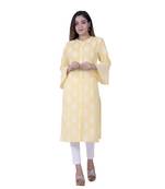 Yellow embroidered cotton  ethnic-kurtis