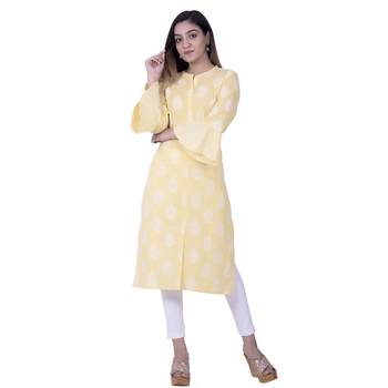 Yellow embroidered cotton  ethnic-kurtis 4