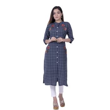 Blue embroidered cotton  ethnic-kurtis 1