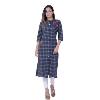 Blue embroidered cotton  ethnic-kurtis 2