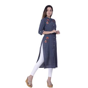 Blue embroidered cotton  ethnic-kurtis 3