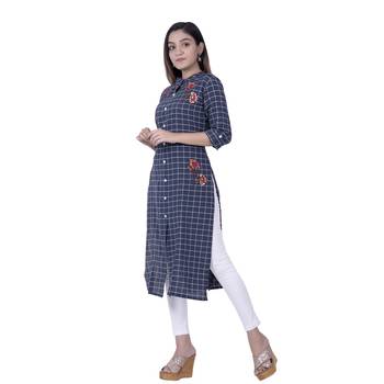 Blue embroidered cotton  ethnic-kurtis 4