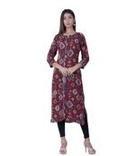 Maroon embroidered rayon ethnic-kurtis