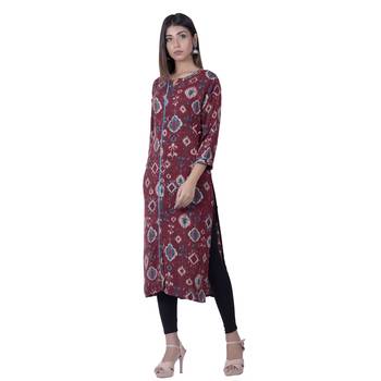 Maroon embroidered rayon ethnic-kurtis 3
