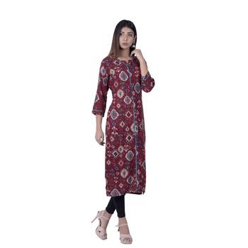 Maroon embroidered rayon ethnic-kurtis 4