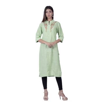 Green embroidered cotton  ethnic-kurtis 1