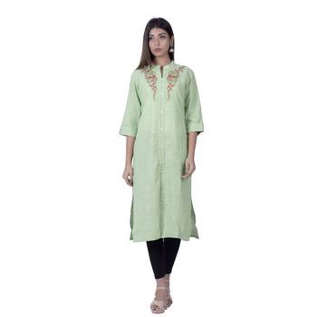 Green embroidered cotton  ethnic-kurtis 3