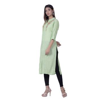 Green embroidered cotton  ethnic-kurtis 4