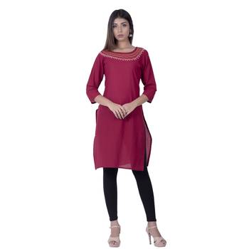 Maroon embroidered cotton  ethnic-kurtis 1