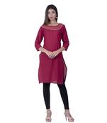 Maroon embroidered cotton  ethnic-kurtis