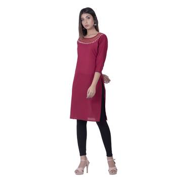 Maroon embroidered cotton  ethnic-kurtis 3