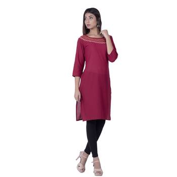 Maroon embroidered cotton  ethnic-kurtis 4
