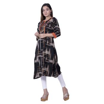 Black embroidered rayon ethnic-kurtis 4