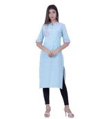 Turquoise embroidered cotton  ethnic-kurtis