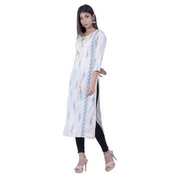 Turquoise embroidered cotton  ethnic-kurtis 3
