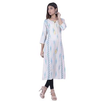 Turquoise embroidered cotton  ethnic-kurtis 4