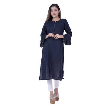 Blue embroidered cotton  ethnic-kurtis 1