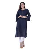 Blue embroidered cotton  ethnic-kurtis