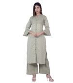 Green embroidered cotton  ethnic-kurtis