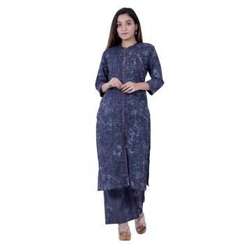 Blue embroidered cotton  ethnic-kurtis 1
