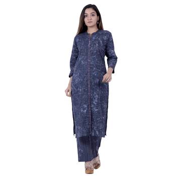 Blue embroidered cotton  ethnic-kurtis 2