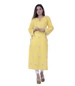 Yellow embroidered cotton  ethnic-kurtis