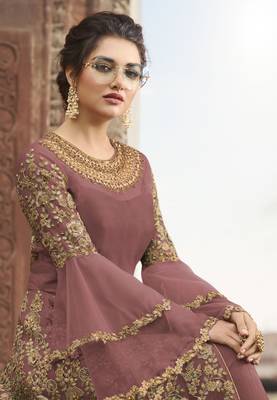 Light-pink embroidered net salwar 2