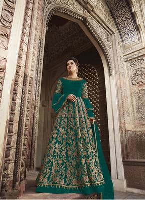 Turquoise
 embroidered net salwar 1