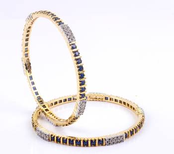 Graceful Gold Plated Bangles With Blue And  Stones 1