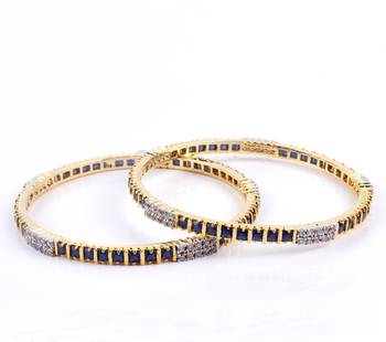Graceful Gold Plated Bangles With Blue And  Stones 2