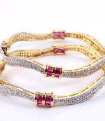 Delightful  Micro Setting Curvy Bangles With Elegant Pink Baguette